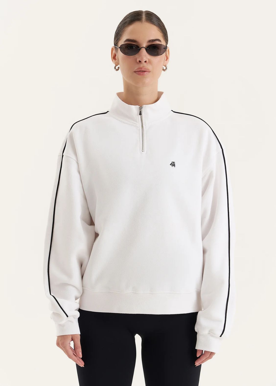 4th & ruthless white branding half zipper, cut sweatshirt