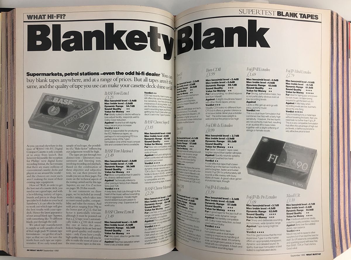 Blank cassette tape supertest - What Hi-Fi?, September 1992