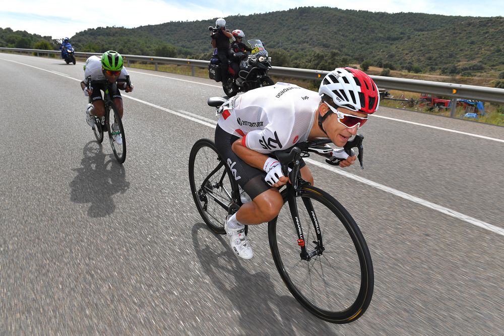 Michal Kwiatkowski descends during stage 19 at the Vuelta