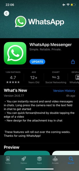 WhatsApp new iOS update