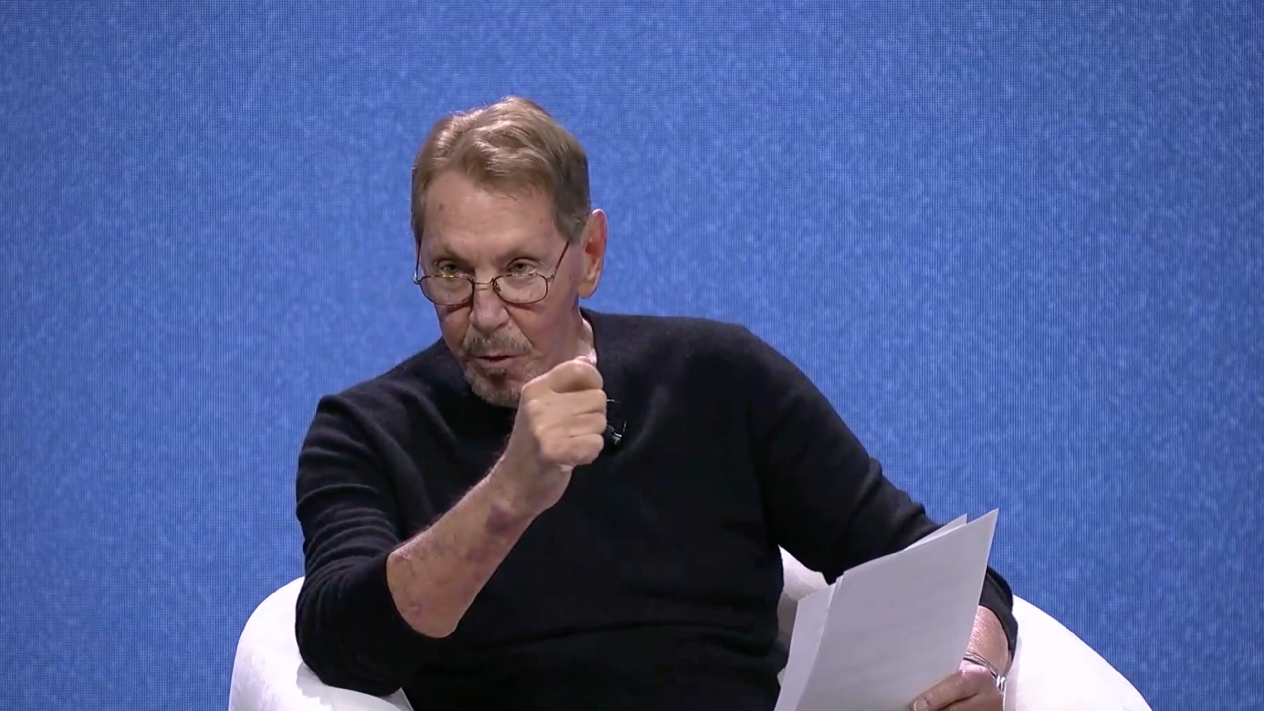 Larry Ellison speaking on-stage at Oracle AI World 2026
