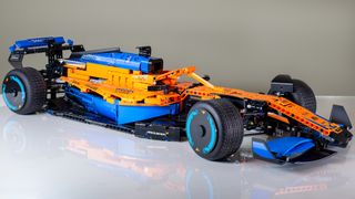 A 3/4 photo of the Lego Technic McLaren Formula 1 Race Car