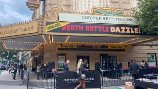 A photo of the marquee outside the Only Murders in the Building experience. 