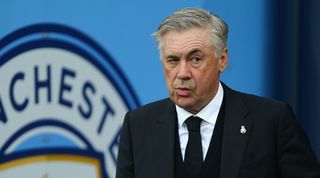 Carlo Ancelotti reacts to Real Madrid's defeat at Manchester City in the Champions League in May 2023.