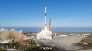 A SpaceX Falcon 9 rocket launches the NROL-167 mission for the U.S. National Reconnaissance Office from Vandenberg Space Force Base in California on Oct. 24, 2024.