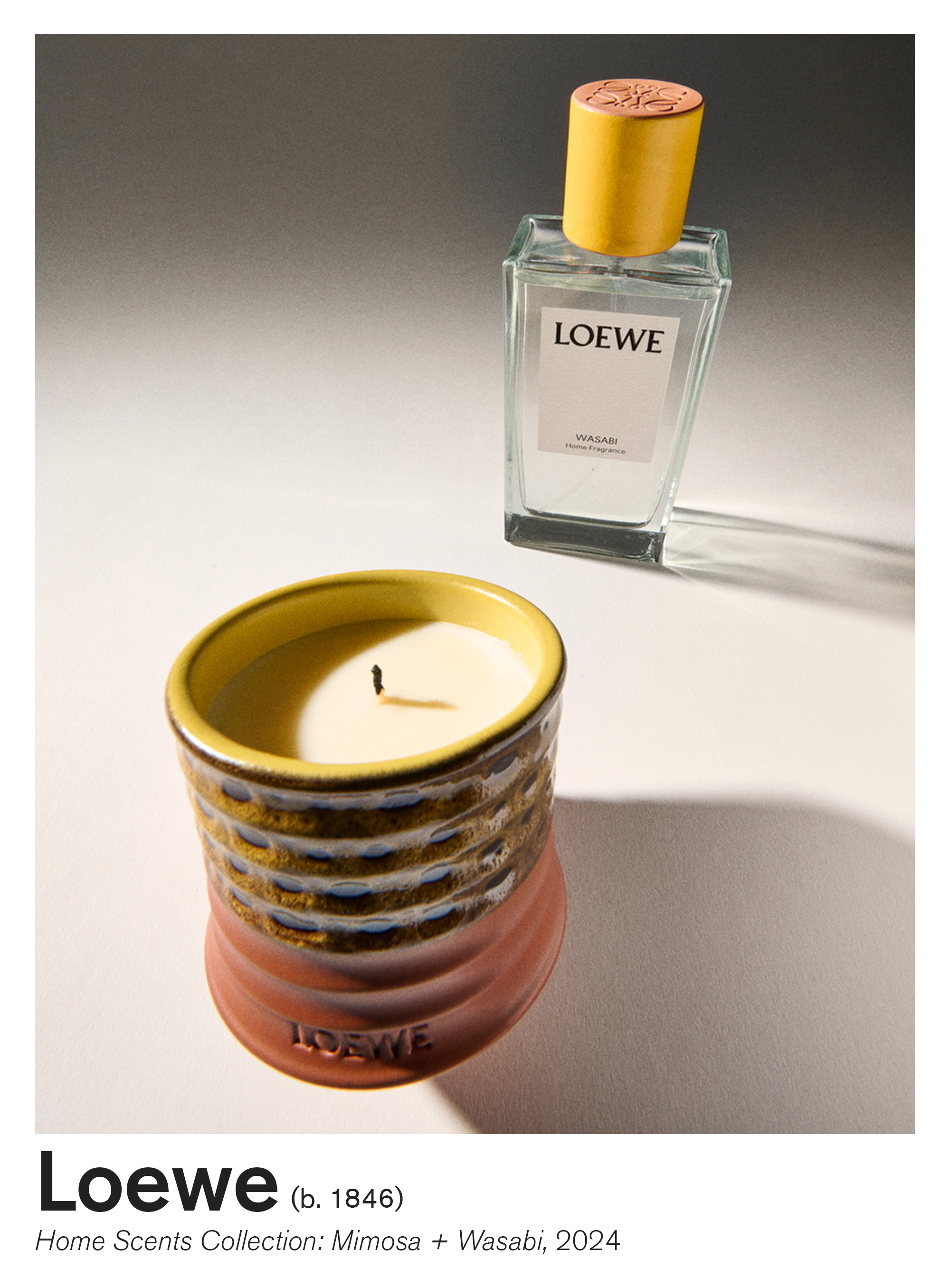 Loewe Home Scent Collection, including Mimosa candle and Wasabi room spray