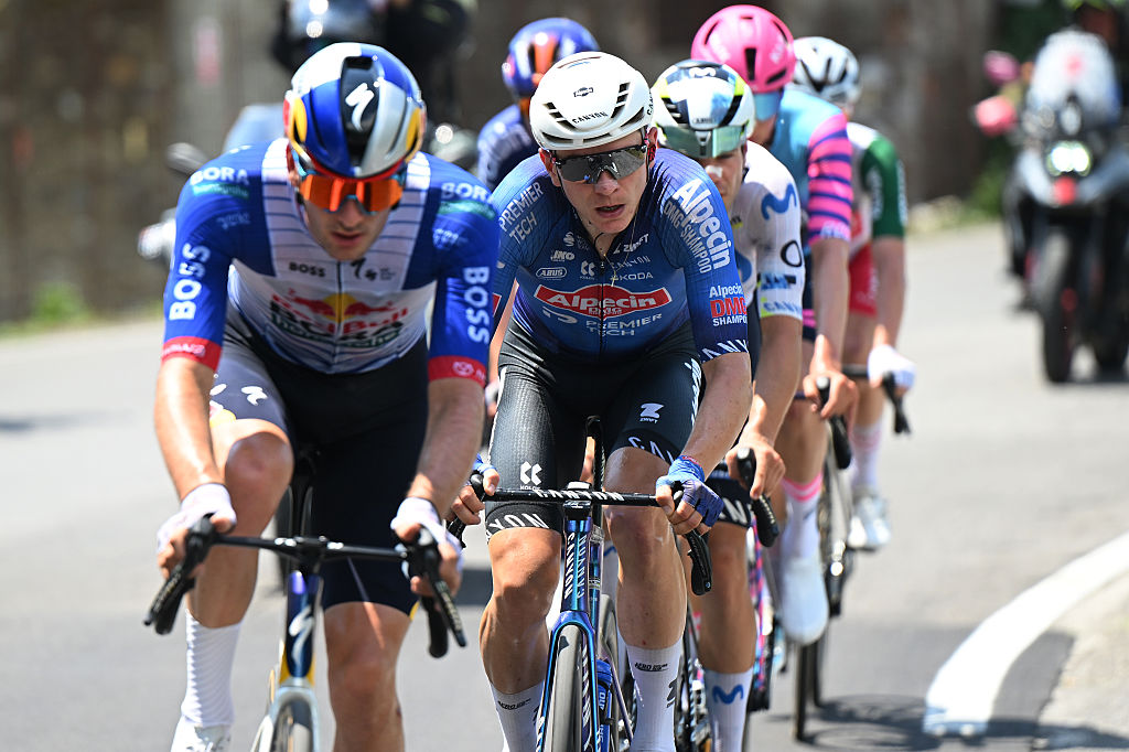 ANDALO , ITALY - MAY 27: Tobias Bayer of Austria and Team Alpecin-Premier Tech competes in the chase group during the 109th Giro d&amp;amp;apos;Italia 2026, Stage 17 a 202km stage from Cassano d&amp;amp;apos;Adda to Andalo 1012m / #UCIWT / on May 27, 2026 in Andalo Valtellino, Italy. (Photo by Dario Belingheri/Getty Images)