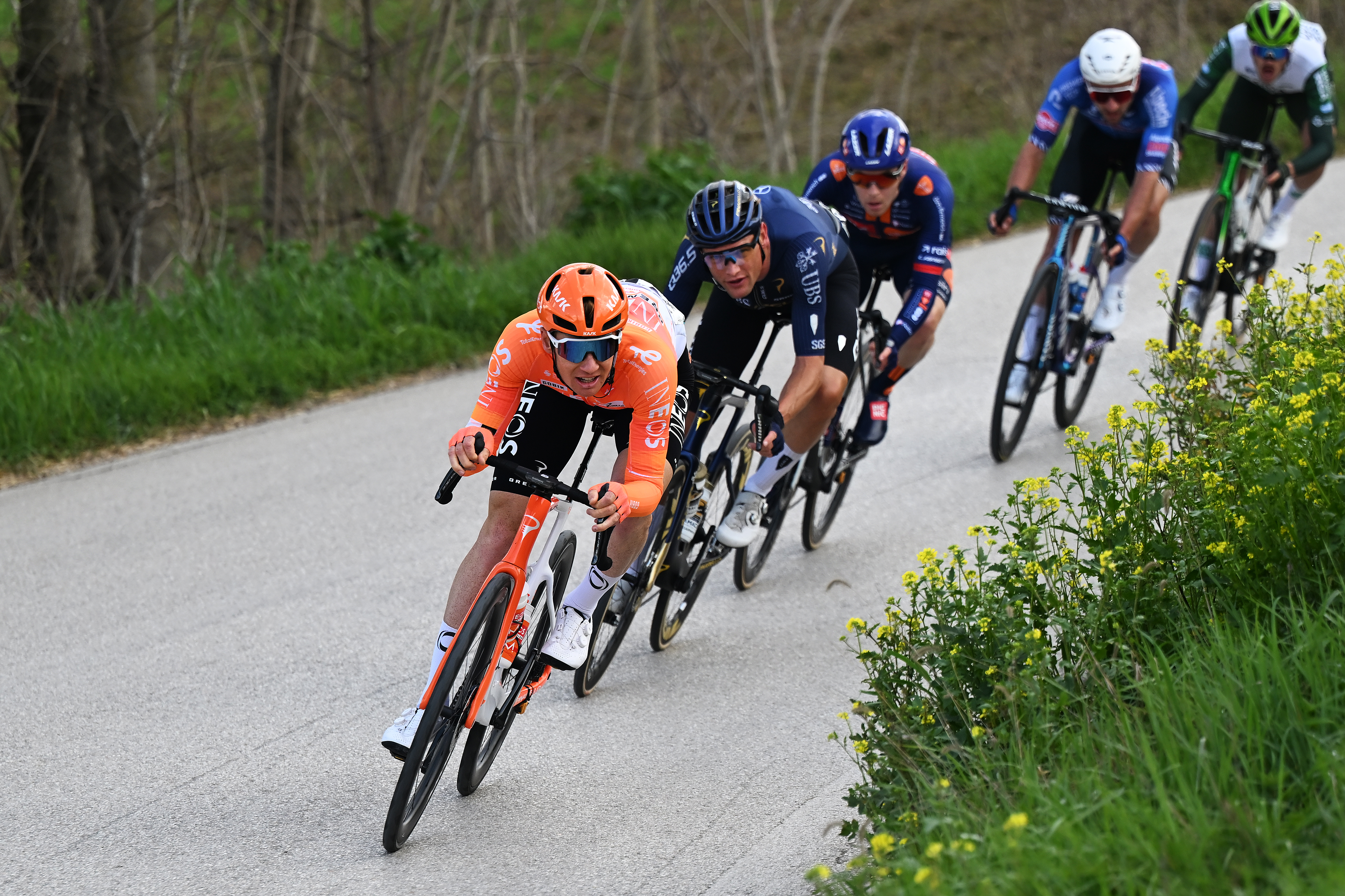 Jack Haig leads the break on stage 5 of Tirreno-Adriatico 2026