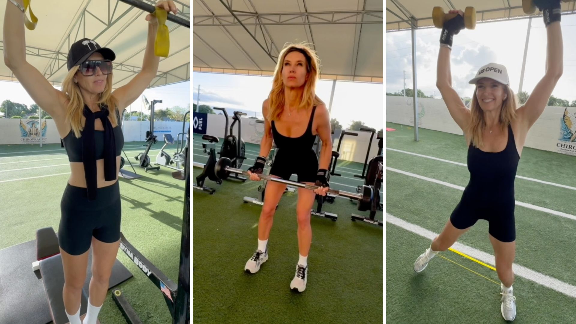 Three images side by side of a woman exercising