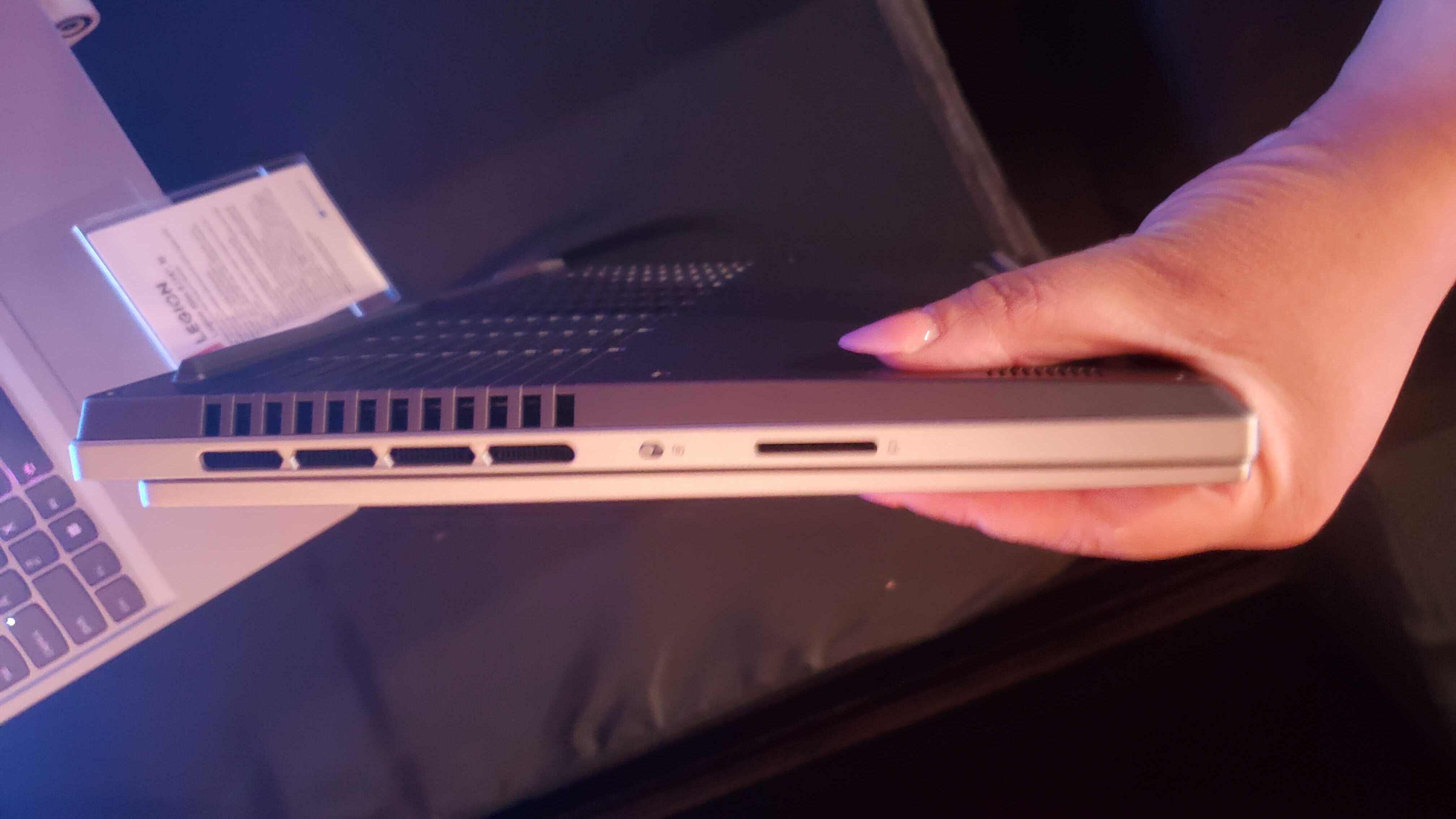 silver gaming laptop side view