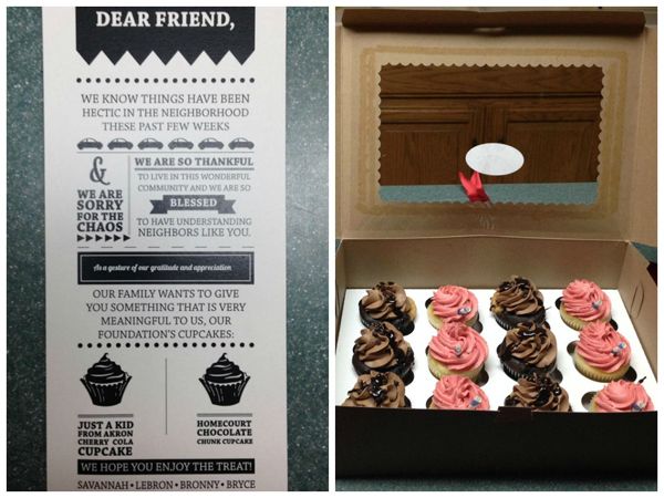 LeBron James sent his Ohio neighbors cupcakes to apologize for the media circus