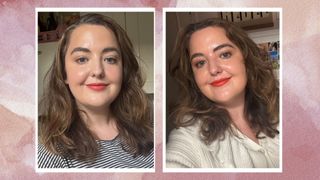 Two images of Senior Beauty Editor Rhiannon Derbyshire - on day four and five with a blow-dry