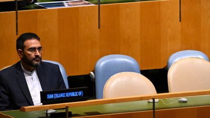Empty seats in the Iran delegation are seen as U.S. President Donald Trump speaks during the 81st session of the United Nations (U.N.) General Assembly.