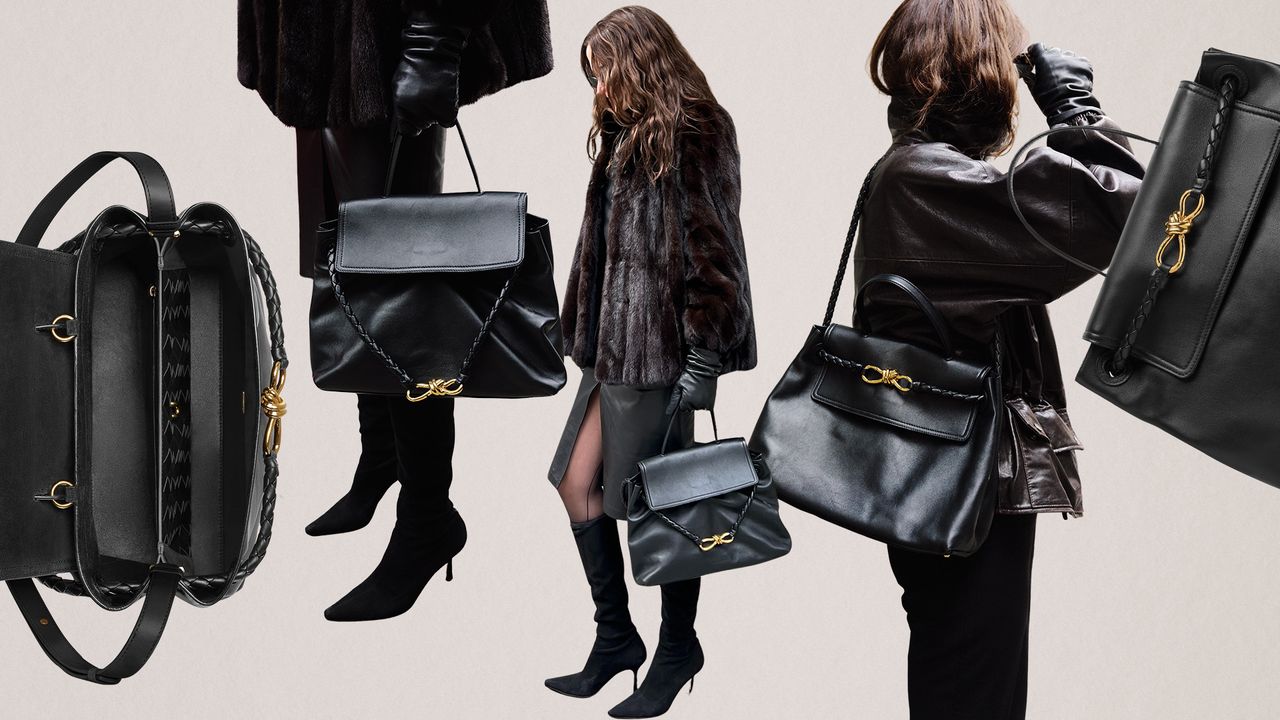 A collage showcasing the new Bottega Veneta Ciao Ciao bag in black.