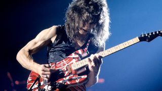 Eddie Van Halen from Van Halen performs live on stage during their 1980 US tour