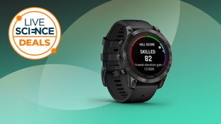 A Live Science deal logo and Garmin Fenix 7 Pro Sapphire Solar on a green background