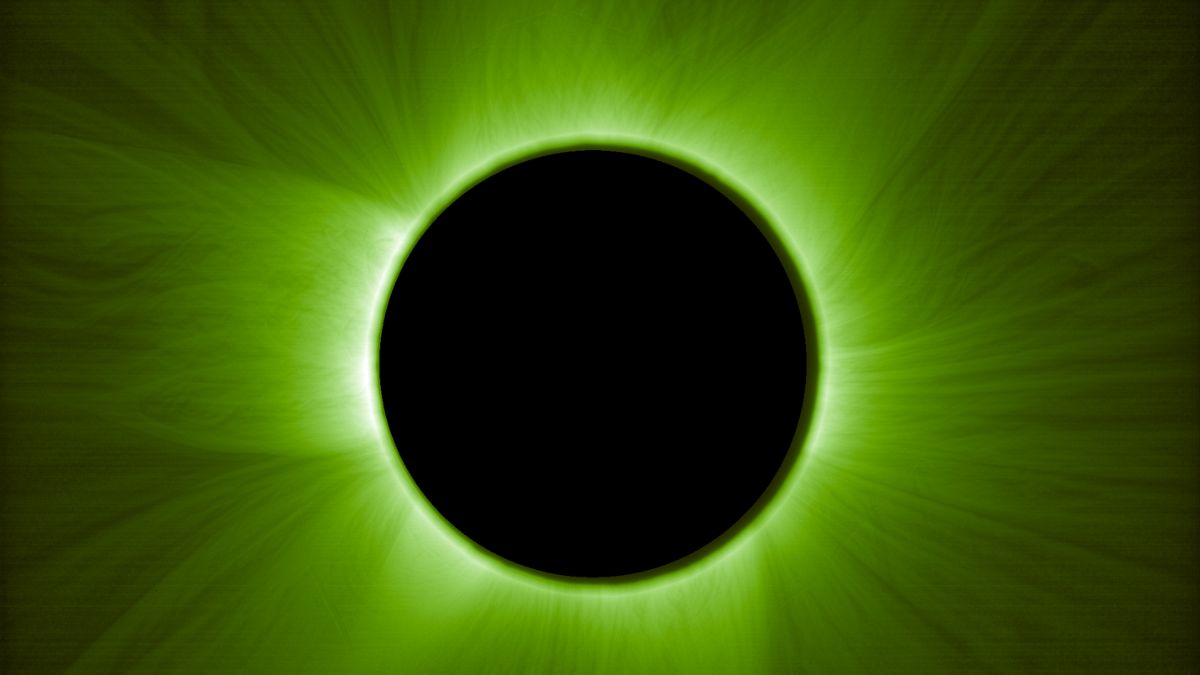 A black sphere in front of a wavy green background