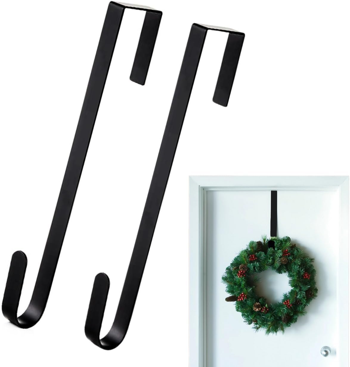 Caliko Wreath Hanger for Front Door 12.5&quot; X 2.5cm Wide Pk2&amp;ndash; Black Metal Door Wreath Hanger, Elegant &amp;amp; Sturdy Design Wreath Hook for Front Door, Wreath Door Hanger for Christmas &amp;amp; Wedding Party