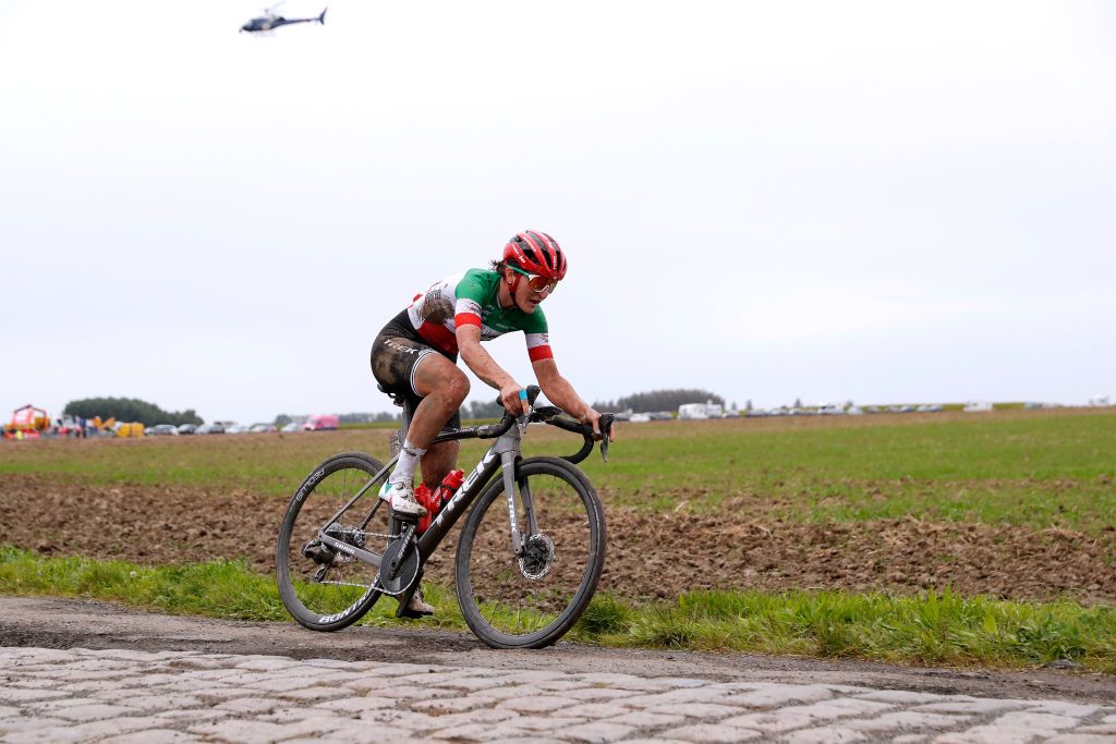 ROUBAIX FRANCE OCTOBER 02 Elisa Longo Borghini of Italy and Team Trek Segafredo competes through cobblestones sector during the 1st ParisRoubaix 2021 Womens Elite a 1164km race from Denain to Roubaix ParisRoubaixFemmes ParisRoubaix on October 02 2021 in Roubaix France Photo by Bas CzerwinskiGetty Images