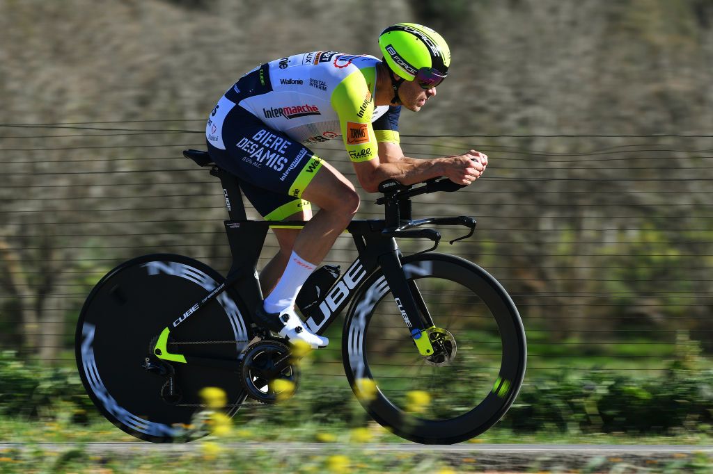 TAVIRA PORTUGAL FEBRUARY 19 Alexander Kristoff of Norway and Team Intermarch Wanty Gobert Matriaux sprints during the 48th Volta Ao Algarve 2022 Stage 4 a 322km individual time trial from Vila Real de Santo Antnio to Tavira VAlgarve2022 on February 19 2022 in Tavira Portugal Photo by Luc ClaessenGetty Images
