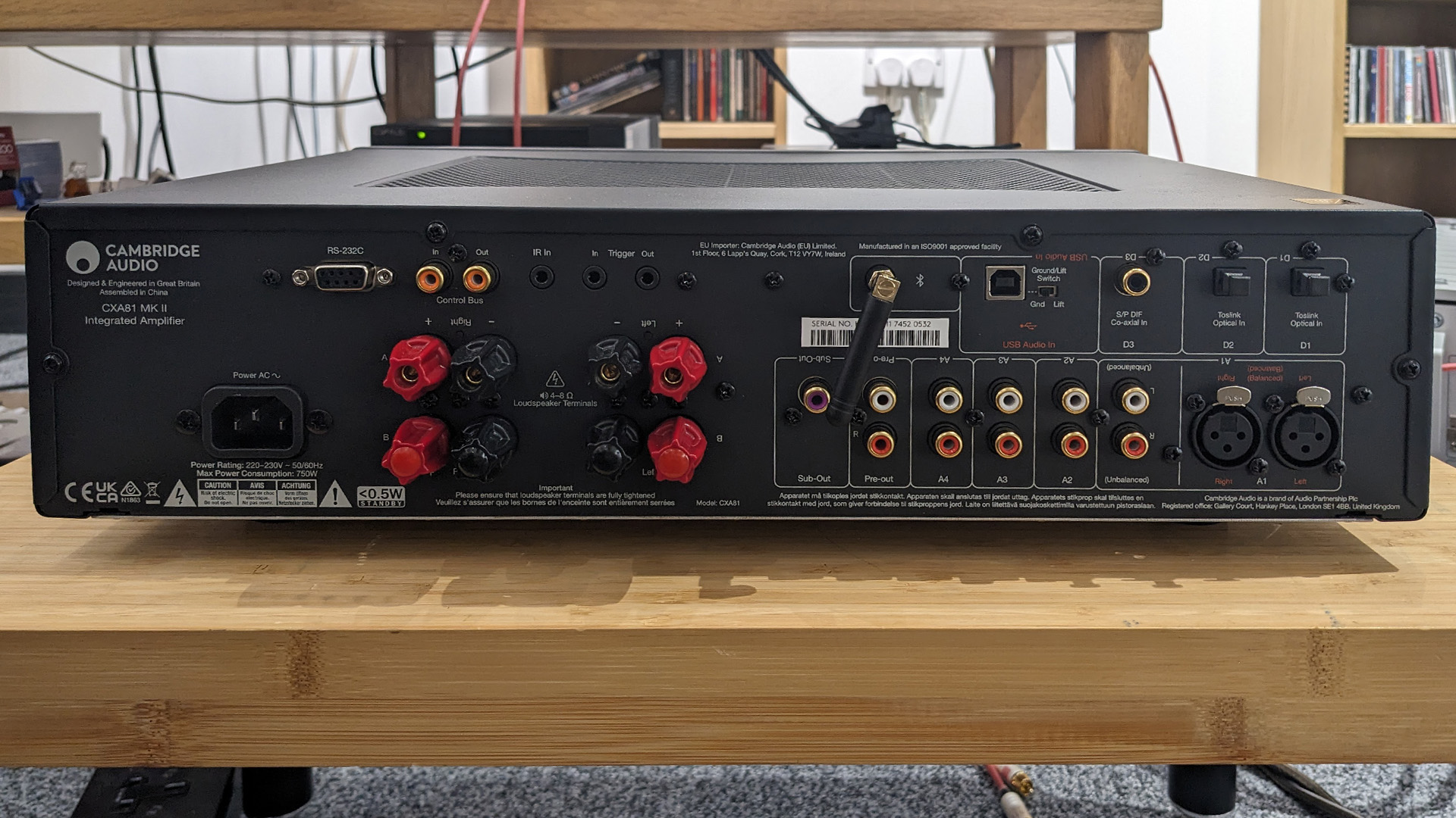 Cambridge Audio CXA81 MKII integrated amplifier rear of device showing connections