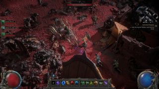 Path of Exile 2 Witch starter build - Casting Unearth at a Sun Clan Scavenger.