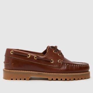 Schuh Laith Leather Boat Flat Shoes in Tan