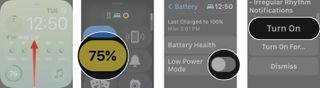 How to turn on Low Power Mode: Swipe up to display Contro lCenter, tap the battery percentage, tap low power mode, and then tap turn on.