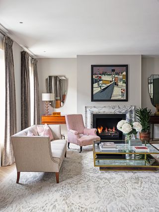 Grey living room with a grey rug