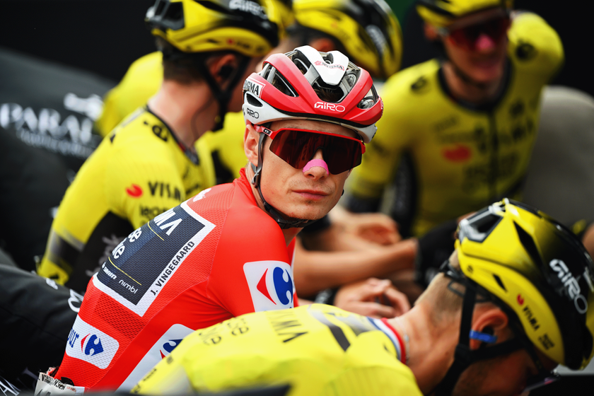 POIO, SPAIN - SEPTEMBER 09: Jonas Vingegaard of Denmark and Team Visma | Lease a Bike - Red Leader Jersey prior to the La Vuelta - 80th Tour of Spain 2025, Stage 16 a 167.9km stage from Poio to Mos. Castro de Herville on September 09, 2025 in Poio, Spain. (Photo by Dario Belingheri/Getty Images)