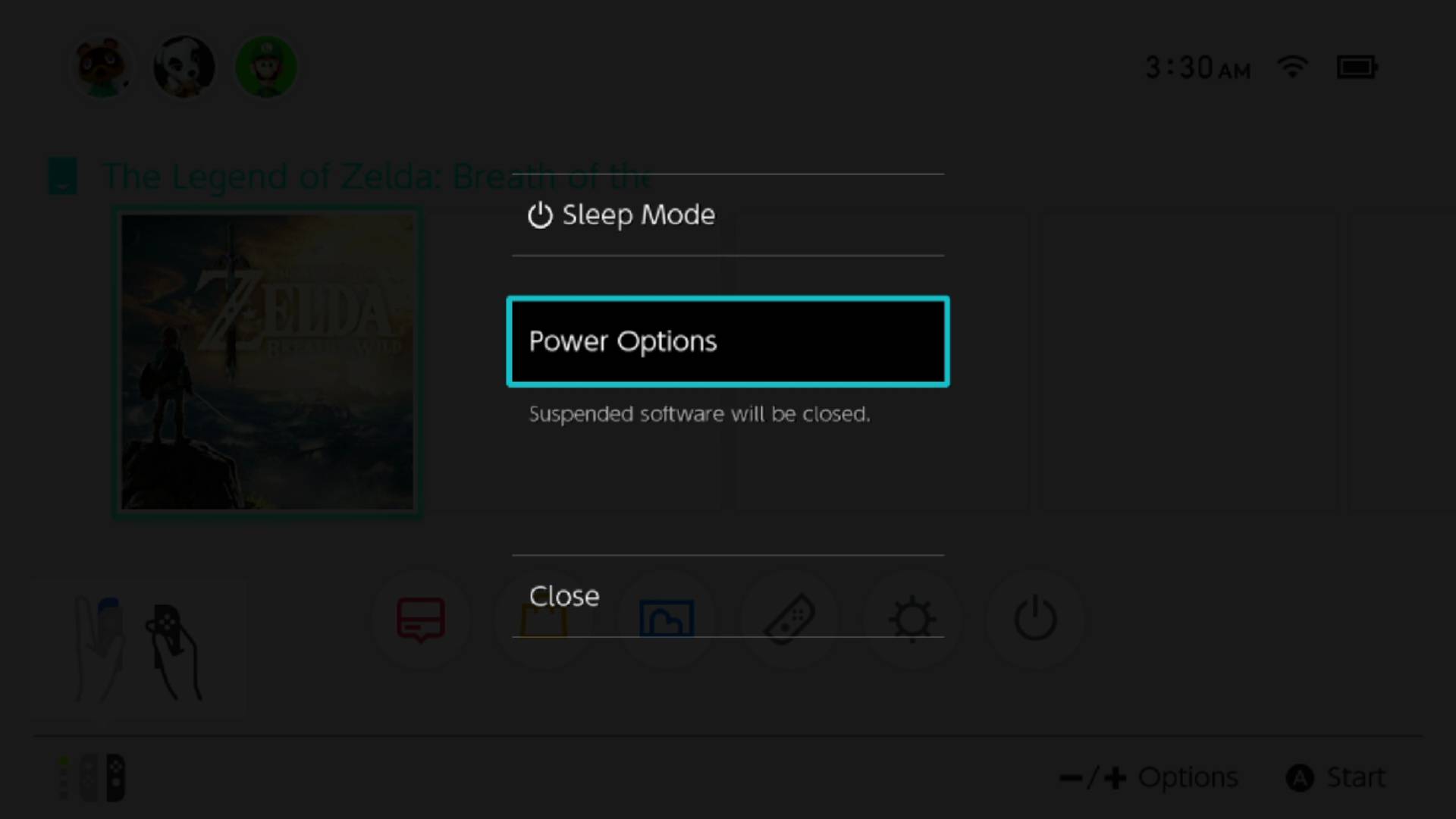 Nintendo switch power options
