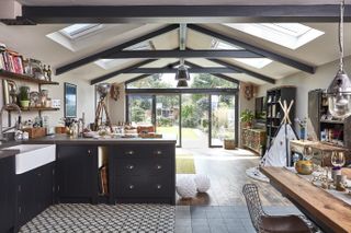 a modern kitchen extension with rooflights