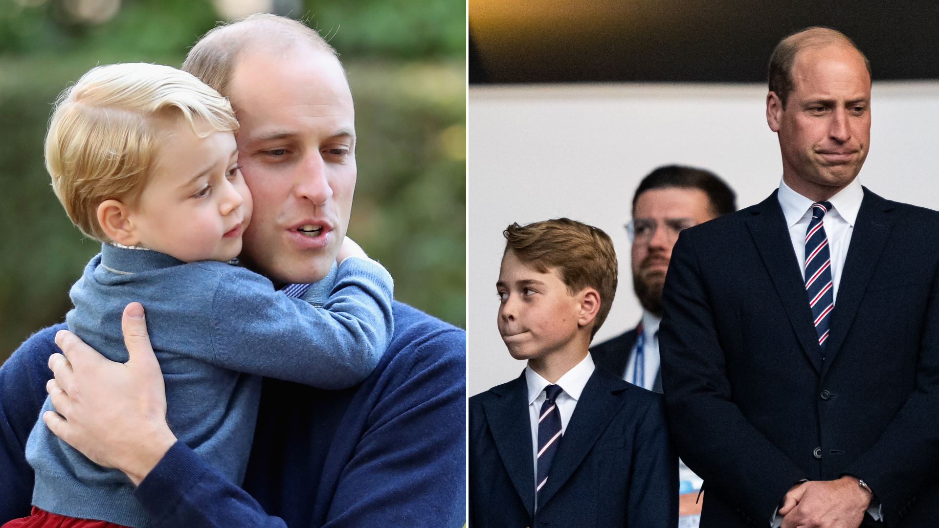 Prince George and Prince William are so alike, both pictured wearing matching suits and pursing their lips in the exact same way