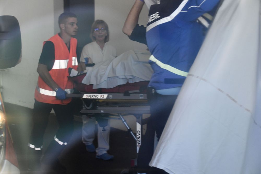 An ambulance car transporting Team Ineos rider Great Britain's Christopher Froome, after he fell on a training run ahead of the fourth stage of the 71st edition of the Criterium du Dauphine cycling race, arrives at the Centre Hospitalier in Roanne on June 12, 2019