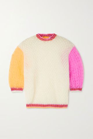 Rose Carmine Color-block metallic mohair-blend sweater
