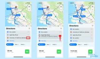 How to map a route with multiple stops in iOS 16 Maps dragging stops to reorder route