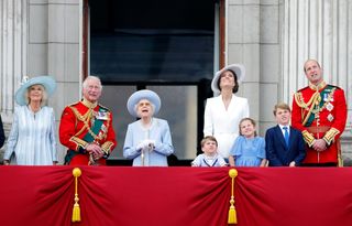 Camilla, Prince Charles, Queen Elizabeth, Prince George, Princess Charlotte, Prince Louis, Prince William and Kate Middleton for Trooping the Colour Platinum Jubilee
