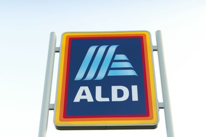 Sign for Aldi store, where the bargain hour will happen in 2021