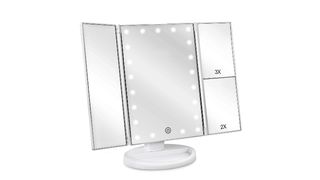 Lighted trifold makeup mirror