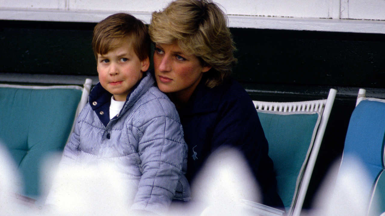 Prince William At Guards Polo Club Being Comforted By His Mother, Princess Diana.