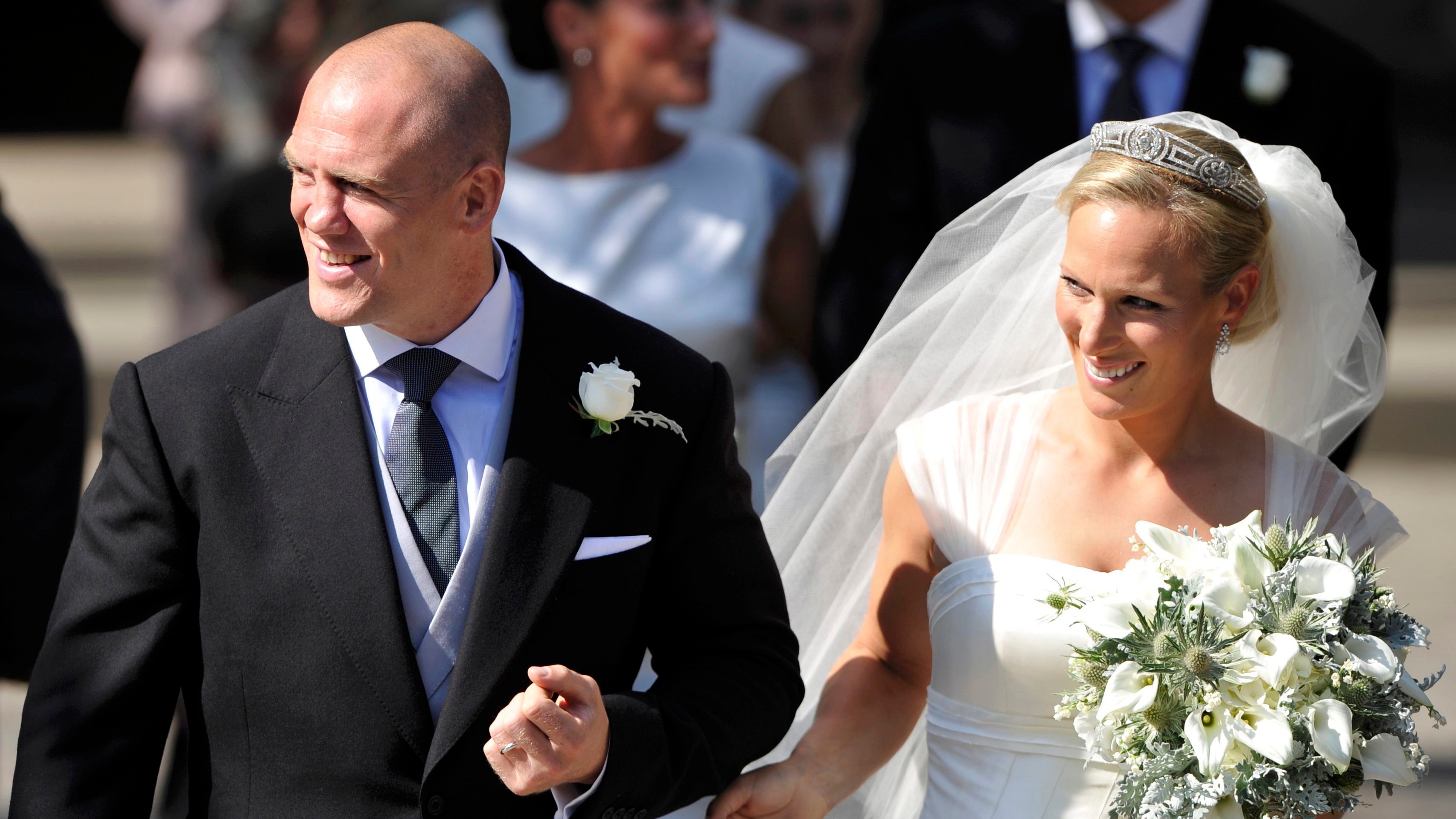 Mike Tindall and Zara leave after their wedding ceremony at Canongate Kirk in Edinburgh, Scotland, on July 30, 2011