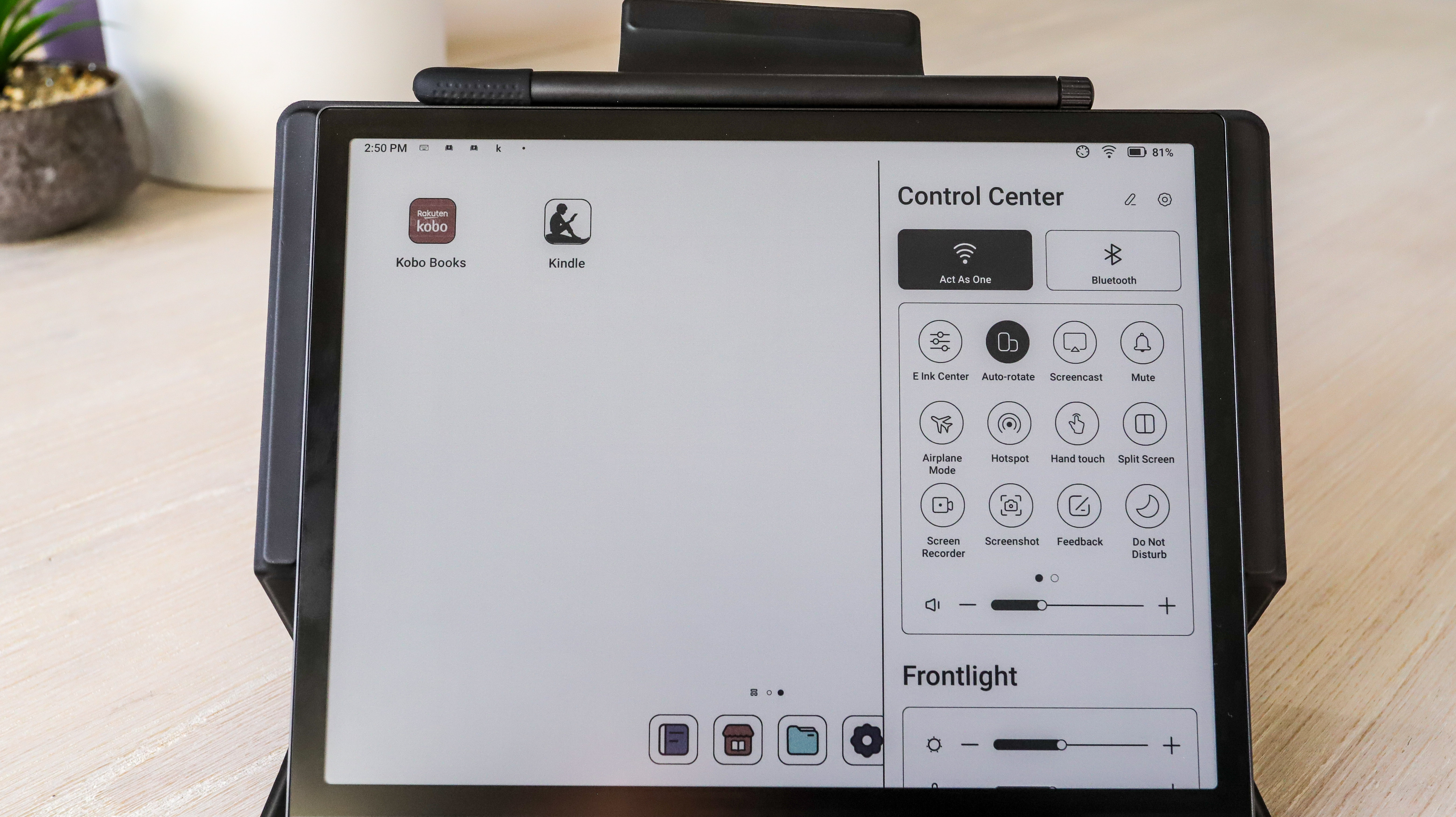 The Control Center of the Onyx Boox Tab Ultra C