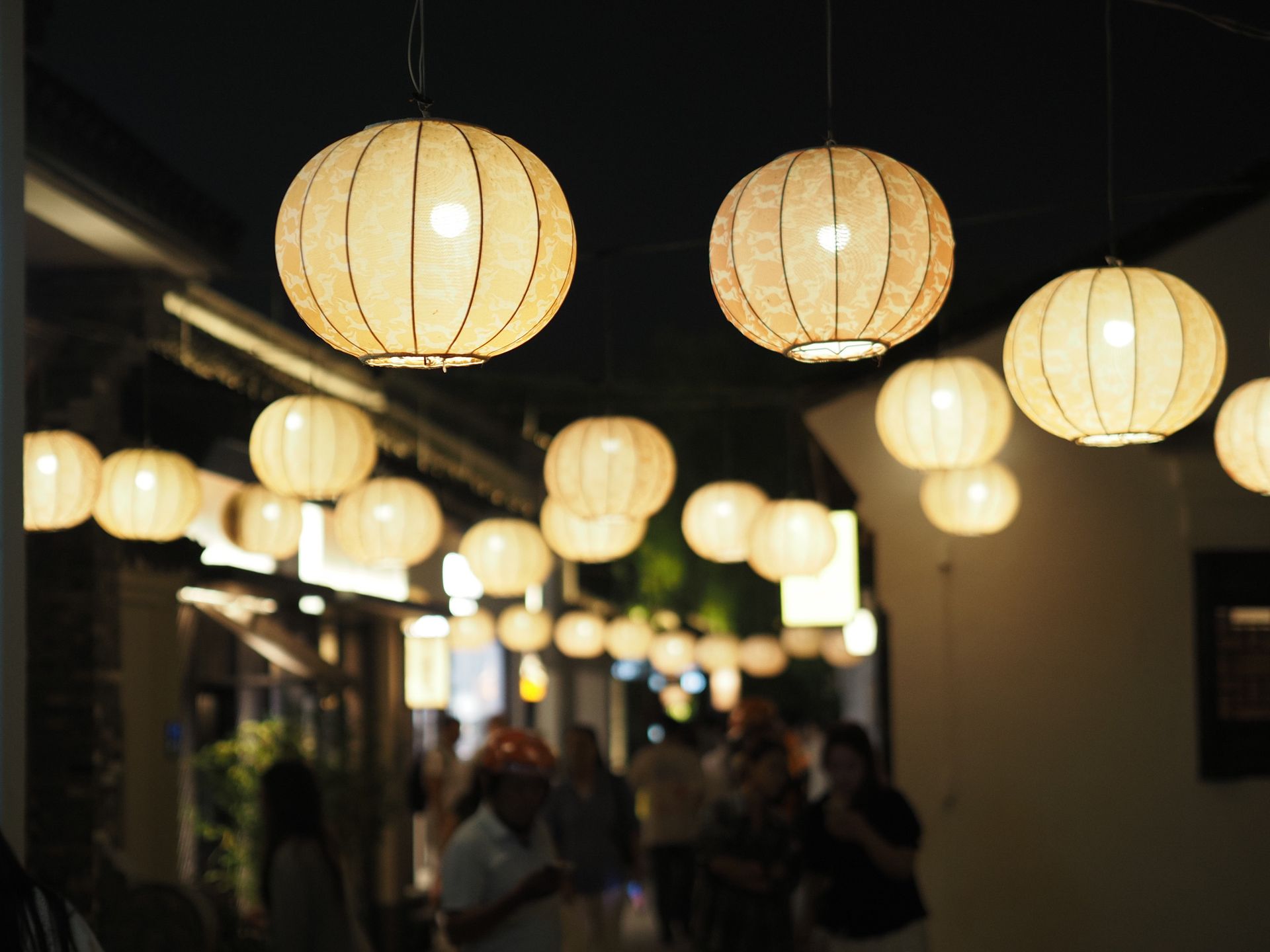  Lanterns at night in a water town in China