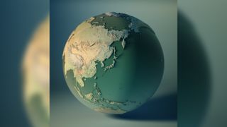 This 3D rendering of Earth shows Japan, under which lurks the Kumano Pluton.