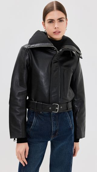 Cropped Leather Biker Jacket