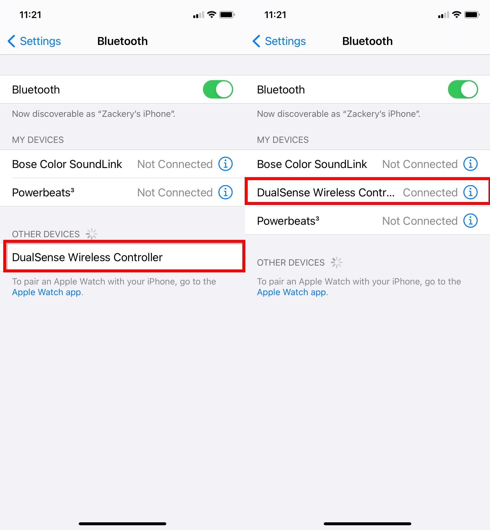 How to use a PS4 or PS5 controller with iPhone and iPad: Wait for the Dualsense Controller to appear under Other Devices, Tap the DualSense Controller to pair with your device.