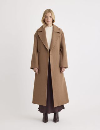 Wool Blend Belted Longline Tailored Coat