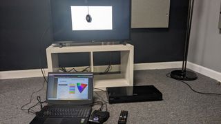 LG 32LQ6300 with testing equipment connected from Portrait Displays, Murideo and HP Omen