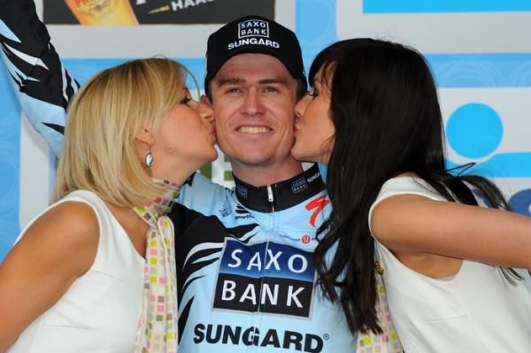 Nick Nuyens (Saxo Bank Sungard) on the podium at Tour of Flanders