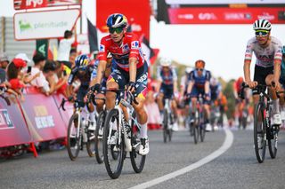 YUNQUERA SPAIN AUGUST 22 Primoz Roglic of Slovenia and Team Red Bull Bora hansgrohe Red Leader Jersey crosses the finish line during the La Vuelta 79th Tour of Spain 2024 Stage 6 a 1855km stage from Jerez de la Frontera to Yunquera UCIWT on August 22 2024 in Yunquera Spain Photo by Tim de WaeleGetty Images